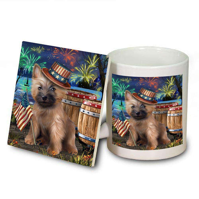 4th of July Independence Day Fireworks Cairn Terrier Dog at the Lake Mug and Coaster Set MUC50943