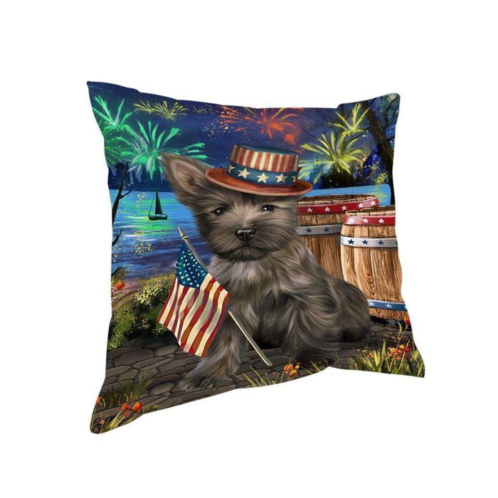 4th of July Independence Day Fireworks Cairn Terrier Dog at the Lake Pillow PIL59864