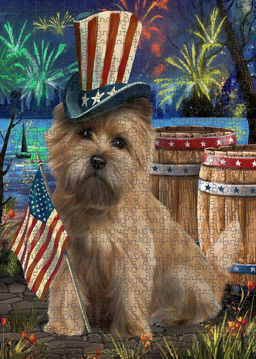 4th of July Independence Day Fireworks Cairn Terrier Dog at the Lake Puzzle with Photo Tin PUZL56703