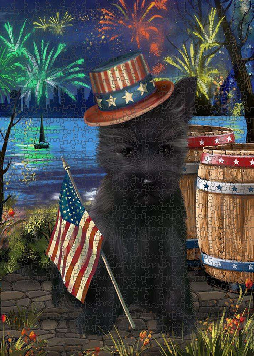 4th of July Independence Day Fireworks Cairn Terrier Dog at the Lake Puzzle with Photo Tin PUZL56706
