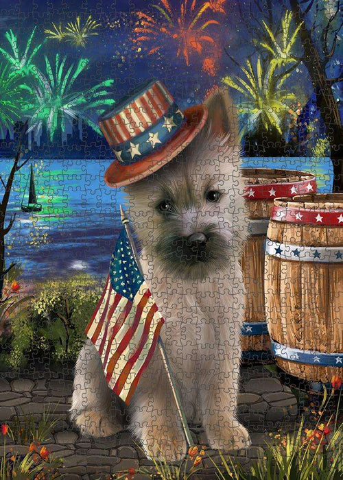 4th of July Independence Day Fireworks Cairn Terrier Dog at the Lake Puzzle with Photo Tin PUZL56709