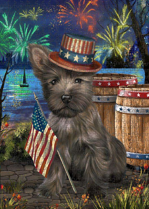 4th of July Independence Day Fireworks Cairn Terrier Dog at the Lake Puzzle with Photo Tin PUZL56712