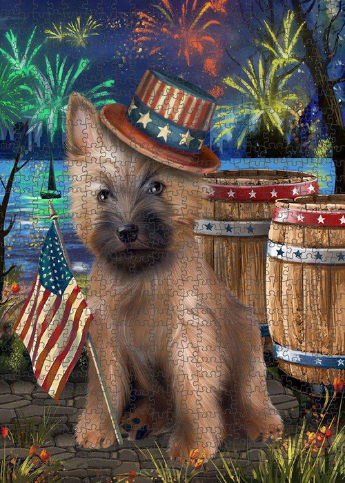 4th of July Independence Day Fireworks Cairn Terrier Dog at the Lake Puzzle with Photo Tin PUZL56715