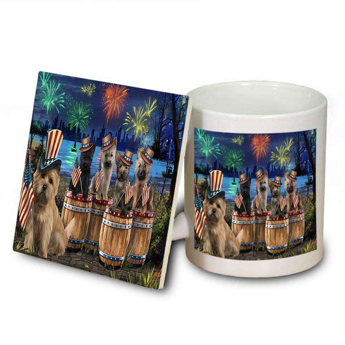 4th of July Independence Day Fireworks Cairn Terriers at the Lake Mug and Coaster Set MUC51015