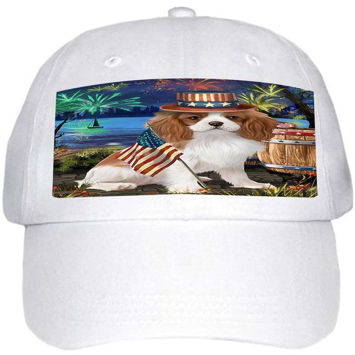 4th of July Independence Day Fireworks Cavalier King Charles Spaniel Dog at the Lake Ball Hat Cap HAT56589