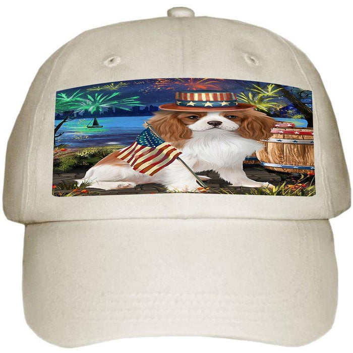 4th of July Independence Day Fireworks Cavalier King Charles Spaniel Dog at the Lake Ball Hat Cap HAT56589