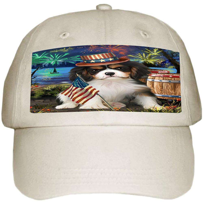 4th of July Independence Day Fireworks Cavalier King Charles Spaniel Dog at the Lake Ball Hat Cap HAT56598