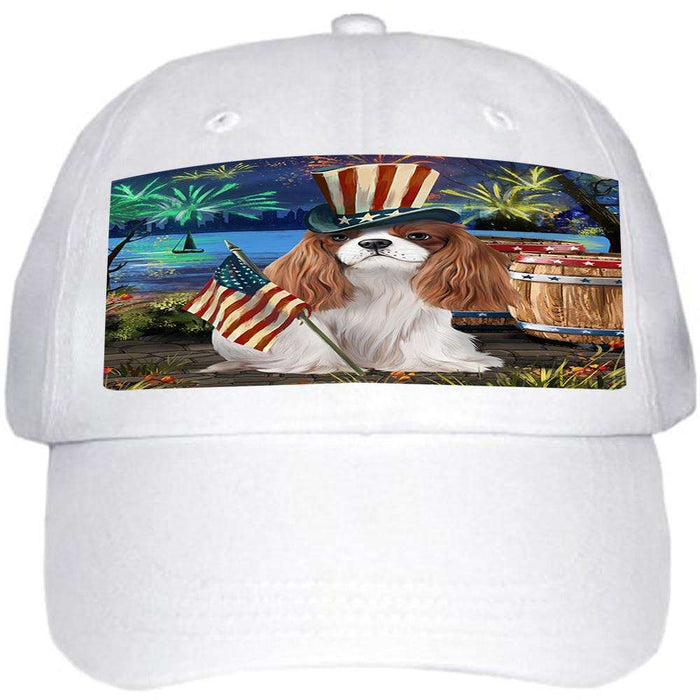 4th of July Independence Day Fireworks Cavalier King Charles Spaniel Dog at the Lake Ball Hat Cap HAT56601