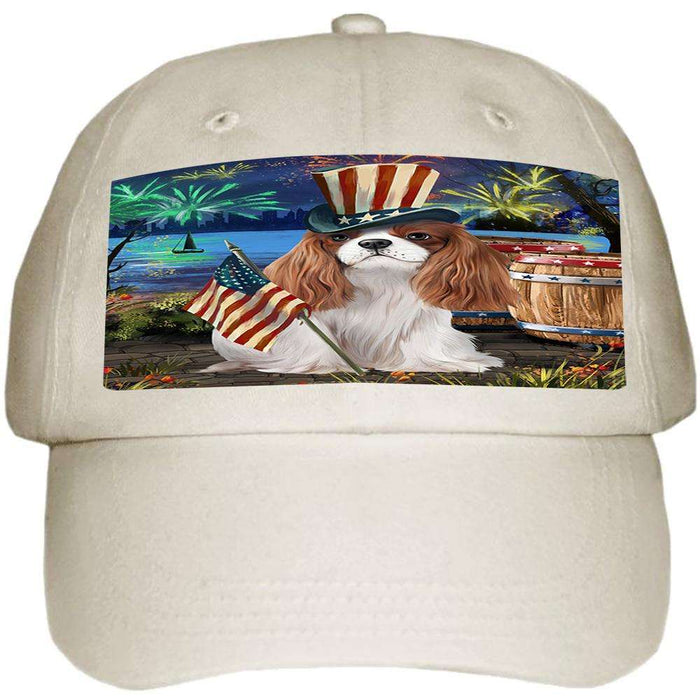 4th of July Independence Day Fireworks Cavalier King Charles Spaniel Dog at the Lake Ball Hat Cap HAT56601