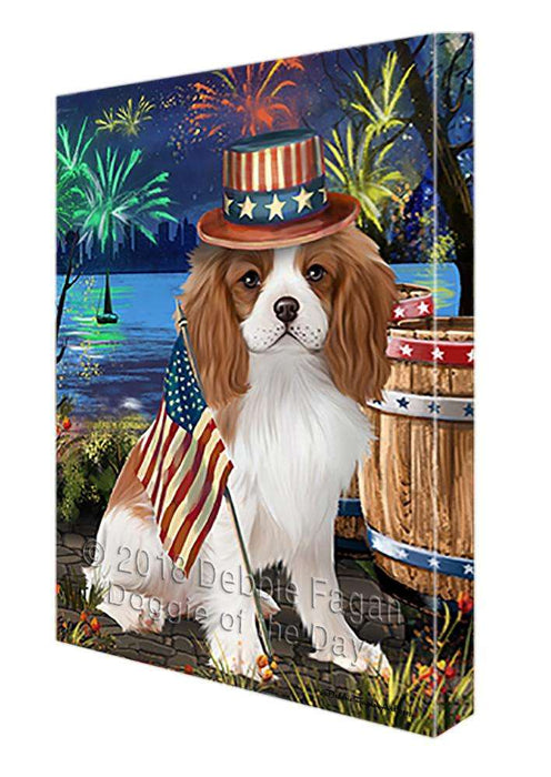 4th of July Independence Day Fireworks Cavalier King Charles Spaniel Dog at the Lake Canvas Print Wall Art Décor CVS75158