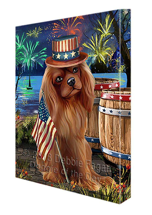4th of July Independence Day Fireworks Cavalier King Charles Spaniel Dog at the Lake Canvas Print Wall Art Décor CVS75176