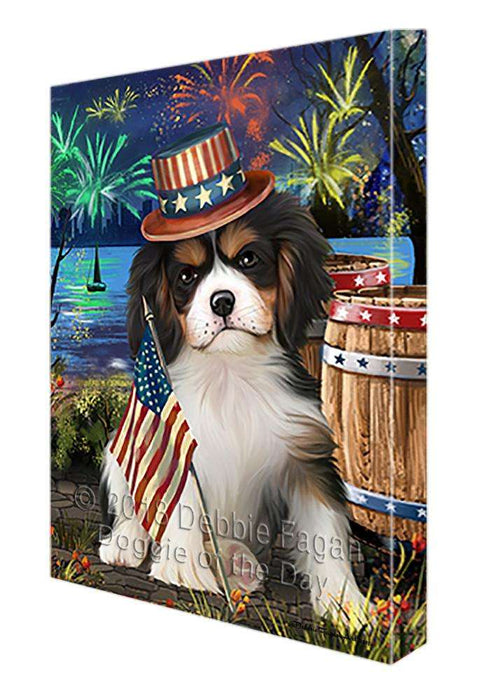 4th of July Independence Day Fireworks Cavalier King Charles Spaniel Dog at the Lake Canvas Print Wall Art Décor CVS75185