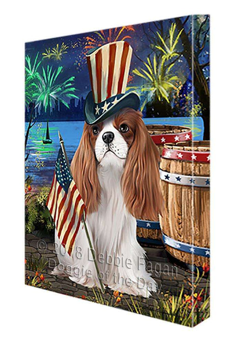 4th of July Independence Day Fireworks Cavalier King Charles Spaniel Dog at the Lake Canvas Print Wall Art Décor CVS75194