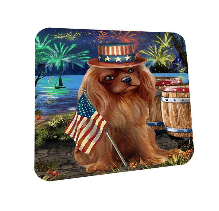 4th of July Independence Day Fireworks Cavalier King Charles Spaniel Dog at the Lake Coasters Set of 4 CST50913