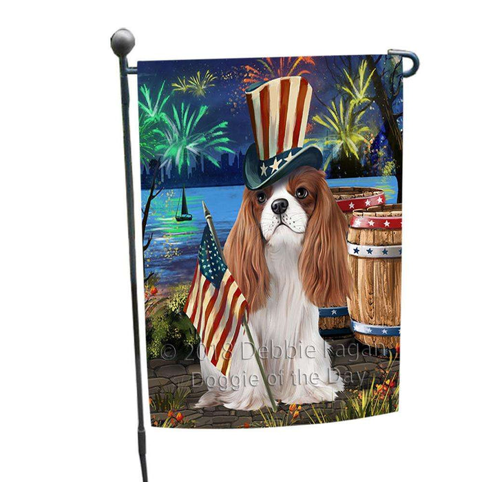 4th of July Independence Day Fireworks  Cavalier King Charles Spaniel Dog at the Lake Garden Flag GFLG50878