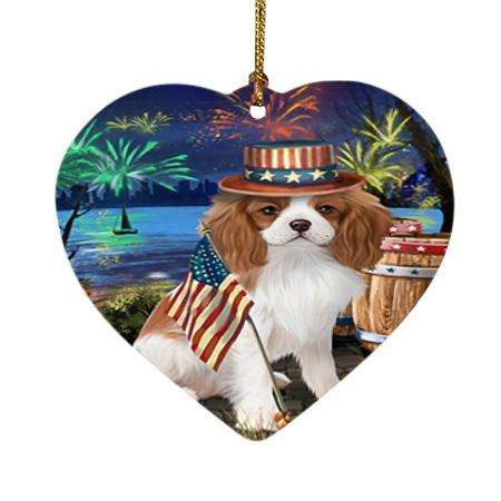 4th of July Independence Day Fireworks Cavalier King Charles Spaniel Dog at the Lake Heart Christmas Ornament HPOR50952