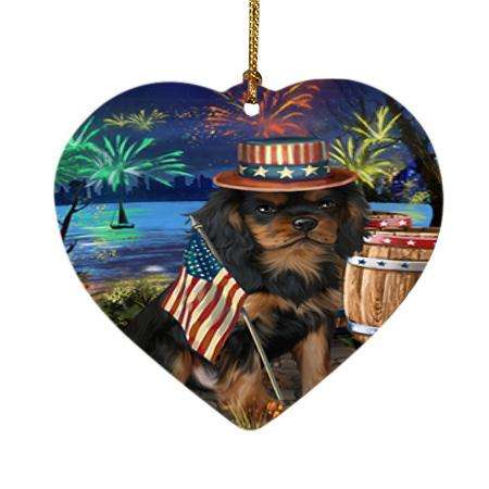 4th of July Independence Day Fireworks Cavalier King Charles Spaniel Dog at the Lake Heart Christmas Ornament HPOR50953