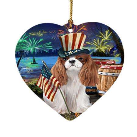 4th of July Independence Day Fireworks Cavalier King Charles Spaniel Dog at the Lake Heart Christmas Ornament HPOR50956