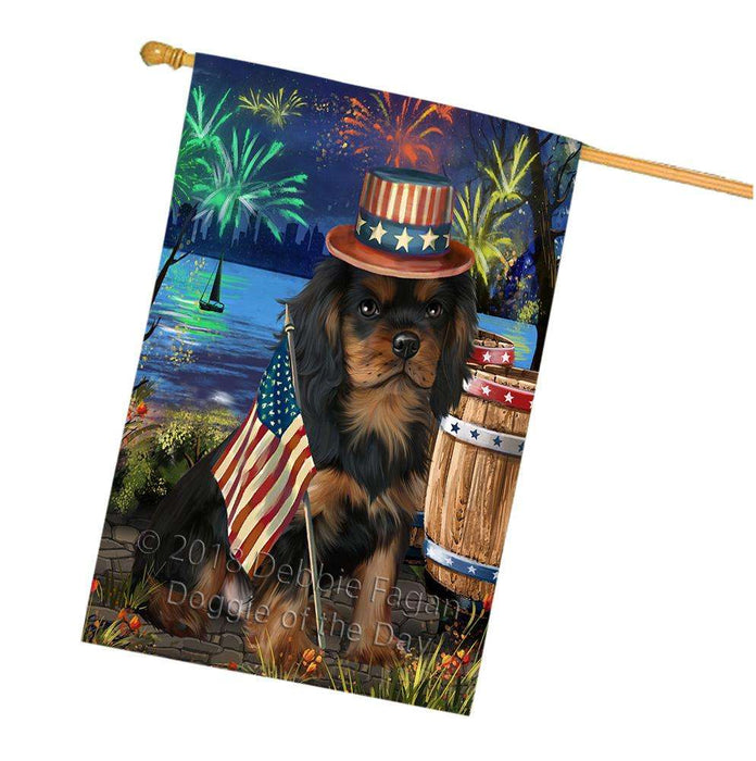 4th of July Independence Day Fireworks  Cavalier King Charles Spaniel Dog at the Lake House Flag FLG51011