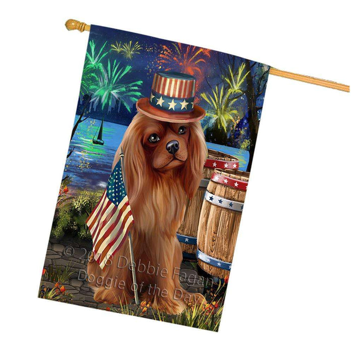4th of July Independence Day Fireworks  Cavalier King Charles Spaniel Dog at the Lake House Flag FLG51012