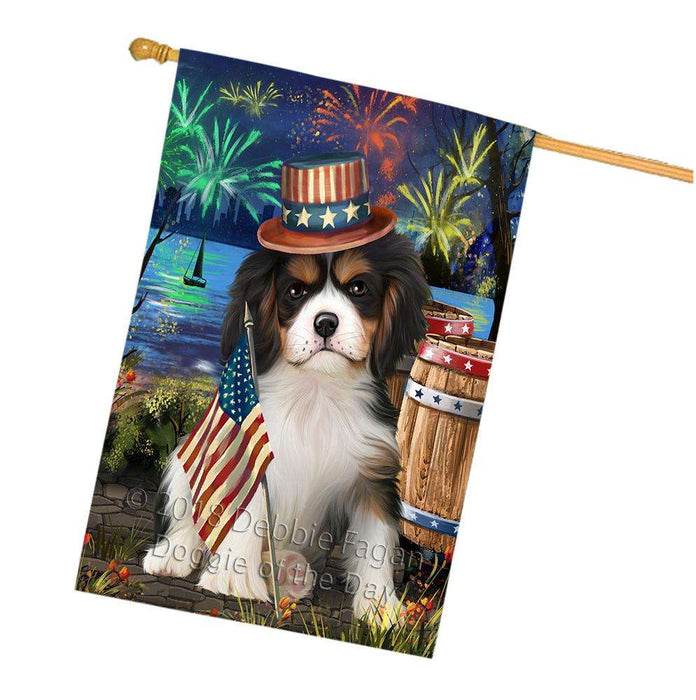 4th of July Independence Day Fireworks  Cavalier King Charles Spaniel Dog at the Lake House Flag FLG51013
