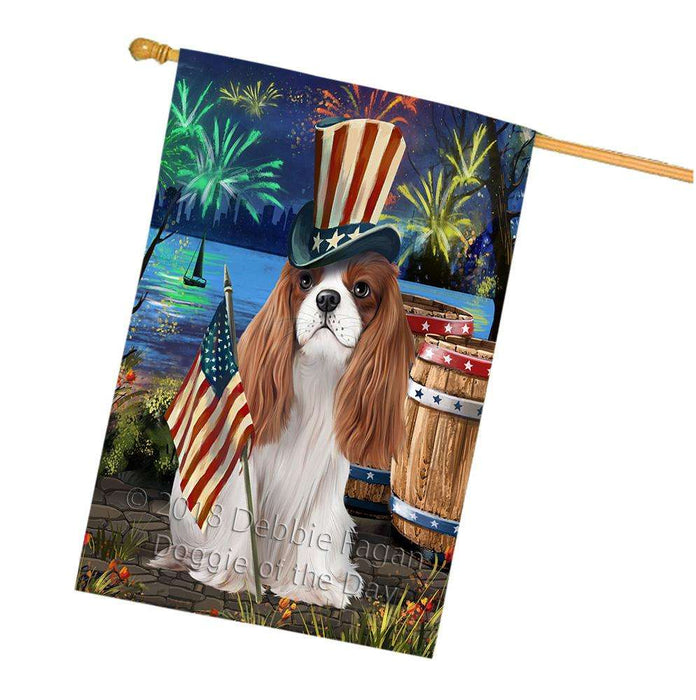 4th of July Independence Day Fireworks  Cavalier King Charles Spaniel Dog at the Lake House Flag FLG51014