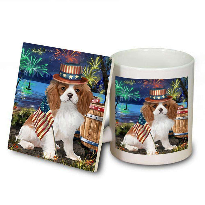 4th of July Independence Day Fireworks Cavalier King Charles Spaniel Dog at the Lake Mug and Coaster Set MUC50944