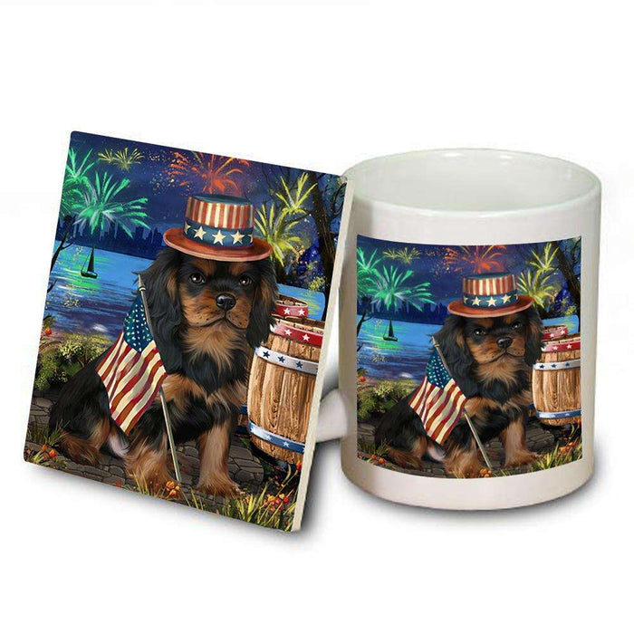 4th of July Independence Day Fireworks Cavalier King Charles Spaniel Dog at the Lake Mug and Coaster Set MUC50945