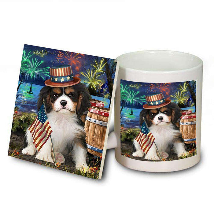 4th of July Independence Day Fireworks Cavalier King Charles Spaniel Dog at the Lake Mug and Coaster Set MUC50947