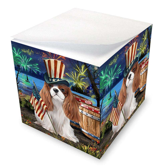 4th of July Independence Day Fireworks Cavalier King Charles Spaniel Dog at the Lake Note Cube NOC50956
