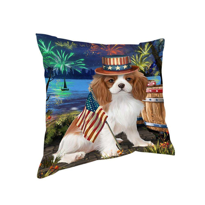 4th of July Independence Day Fireworks Cavalier King Charles Spaniel Dog at the Lake Pillow PIL59872
