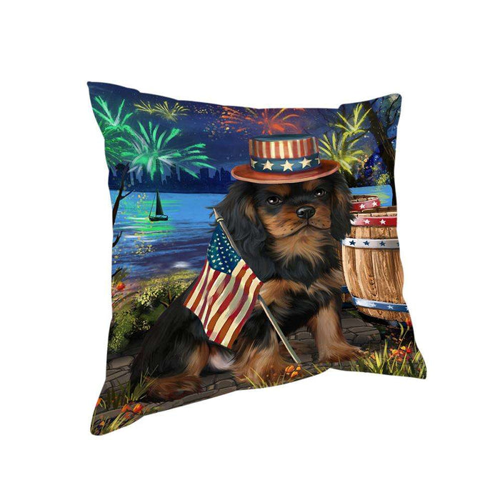 4th of July Independence Day Fireworks Cavalier King Charles Spaniel Dog at the Lake Pillow PIL59876