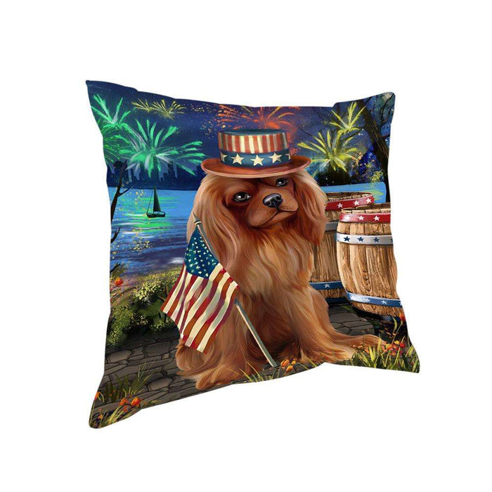 4th of July Independence Day Fireworks Cavalier King Charles Spaniel Dog at the Lake Pillow PIL59880