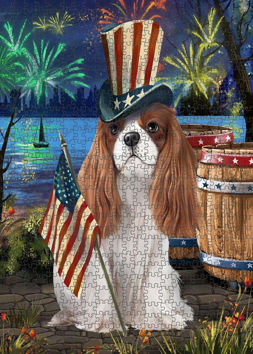 4th of July Independence Day Fireworks Cavalier King Charles Spaniel Dog at the Lake Puzzle with Photo Tin PUZL56730