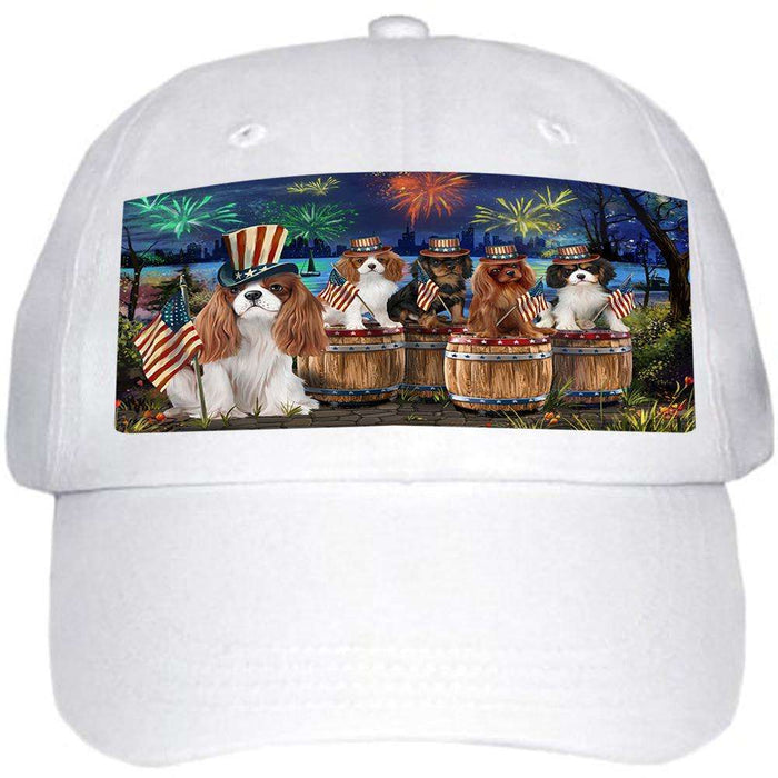 4th of July Independence Day Fireworks Cavalier King Charles Spaniels at the Lake Ball Hat Cap HAT56805