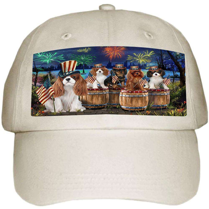 4th of July Independence Day Fireworks Cavalier King Charles Spaniels at the Lake Ball Hat Cap HAT56805