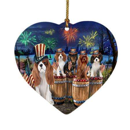 4th of July Independence Day Fireworks Cavalier King Charles Spaniels at the Lake Heart Christmas Ornament HPOR51024