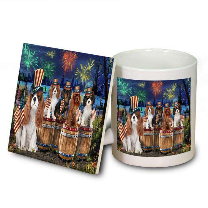 4th of July Independence Day Fireworks Cavalier King Charles Spaniels at the Lake Mug and Coaster Set MUC51016