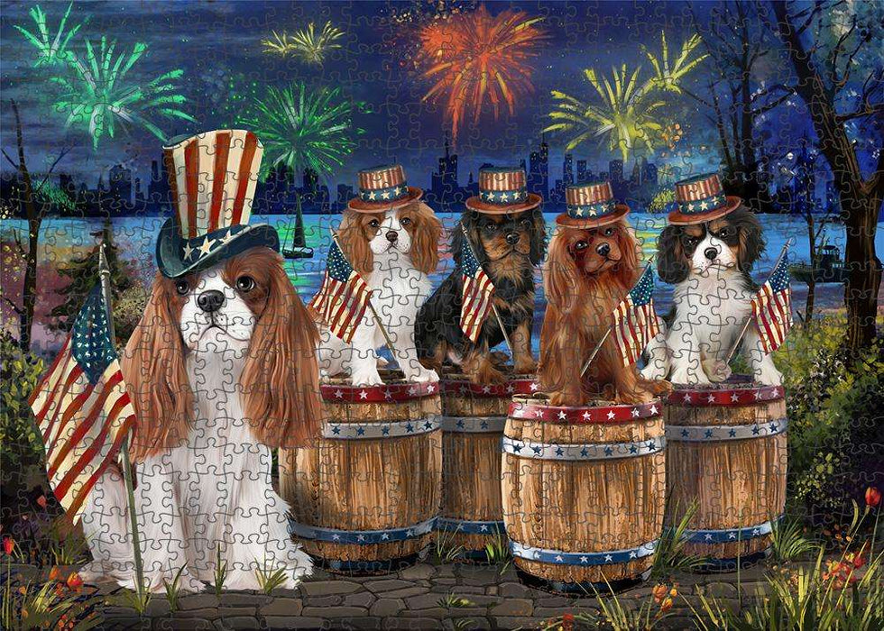 4th of July Independence Day Fireworks Cavalier King Charles Spaniels at the Lake Puzzle with Photo Tin PUZL56934