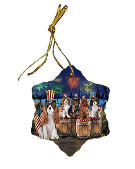 4th of July Independence Day Fireworks Cavalier King Charles Spaniels at the Lake Star Porcelain Ornament SPOR51016