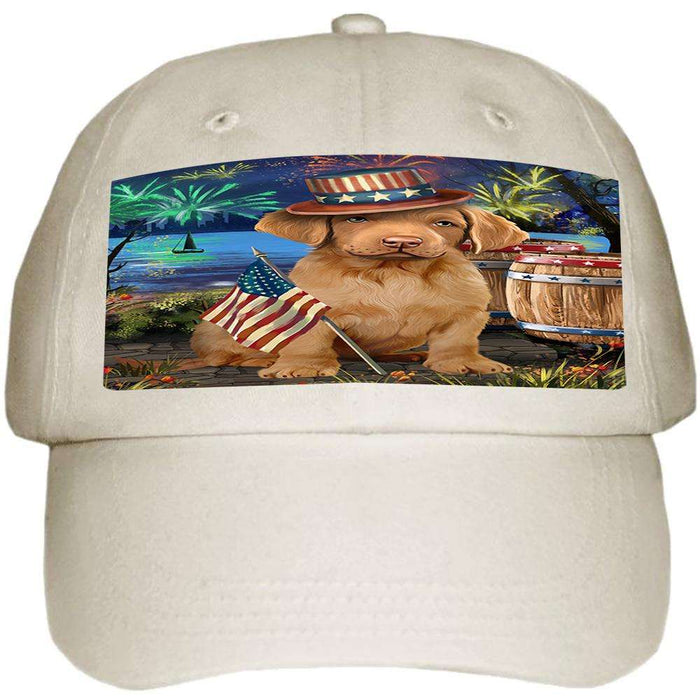 4th of July Independence Day Fireworks Chesapeake Bay Retriever Dog at the Lake Ball Hat Cap HAT56604
