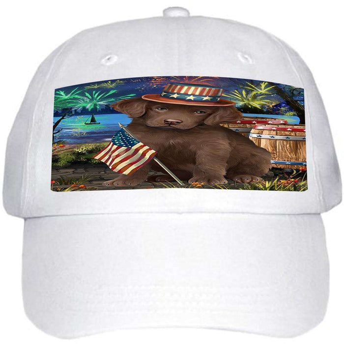 4th of July Independence Day Fireworks Chesapeake Bay Retriever Dog at the Lake Ball Hat Cap HAT56607