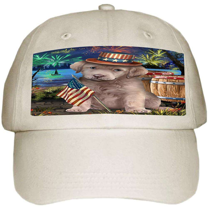 4th of July Independence Day Fireworks Chesapeake Bay Retriever Dog at the Lake Ball Hat Cap HAT56610