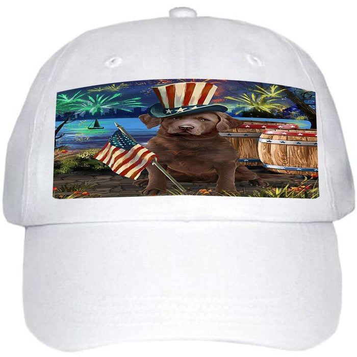 4th of July Independence Day Fireworks Chesapeake Bay Retriever Dog at the Lake Ball Hat Cap HAT56616