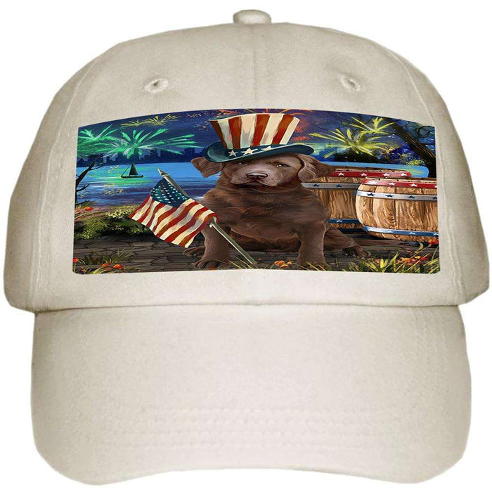 4th of July Independence Day Fireworks Chesapeake Bay Retriever Dog at the Lake Ball Hat Cap HAT56616