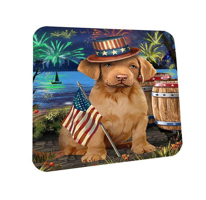 4th of July Independence Day Fireworks Chesapeake Bay Retriever Dog at the Lake Coasters Set of 4 CST50916