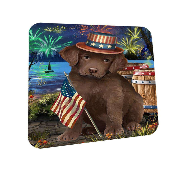 4th of July Independence Day Fireworks Chesapeake Bay Retriever Dog at the Lake Coasters Set of 4 CST50917