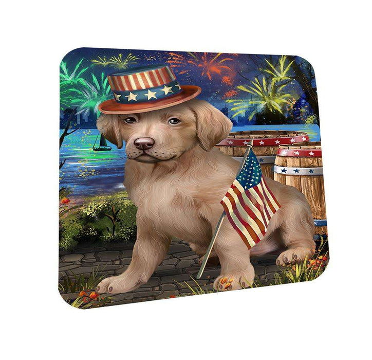 4th of July Independence Day Fireworks Chesapeake Bay Retriever Dog at the Lake Coasters Set of 4 CST50919