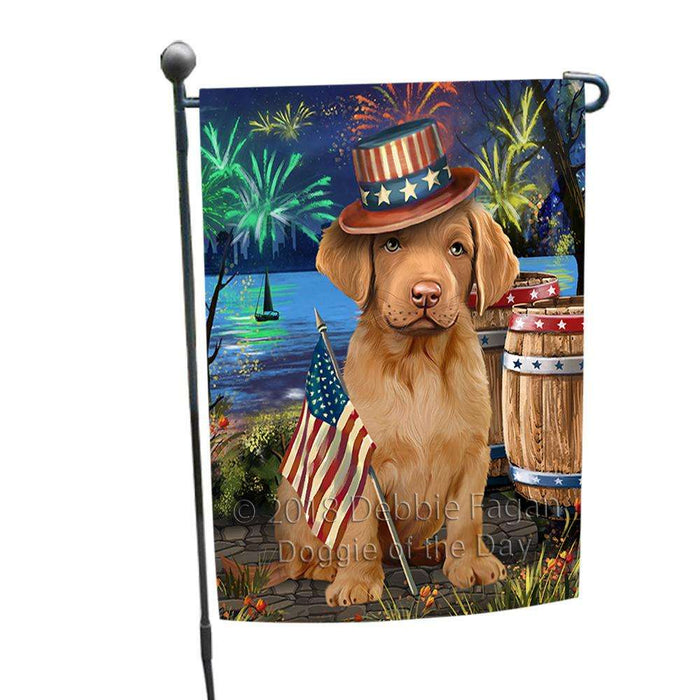 4th of July Independence Day Fireworks  Chesapeake Bay Retriever Dog at the Lake Garden Flag GFLG50879