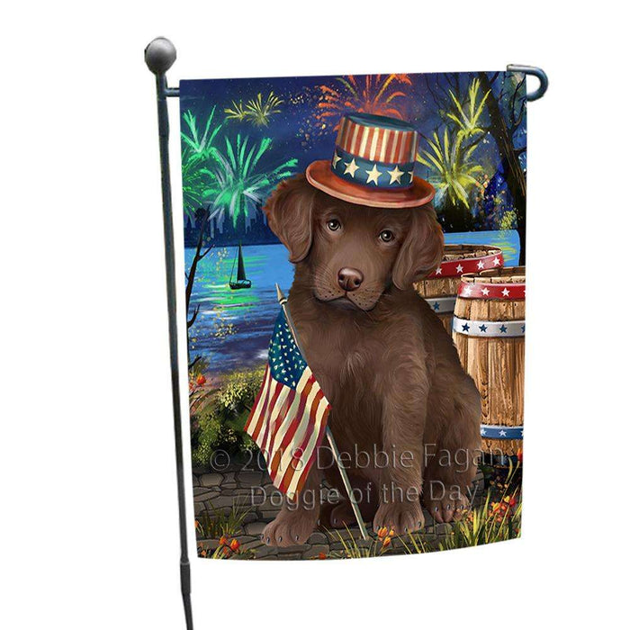 4th of July Independence Day Fireworks  Chesapeake Bay Retriever Dog at the Lake Garden Flag GFLG50880